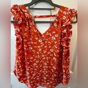 Philosophy - Republic Brand | Orange and White Flutter Sleeved Tank. S